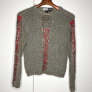 Jamie Sadock Sweater Gray Red Distressed Medium